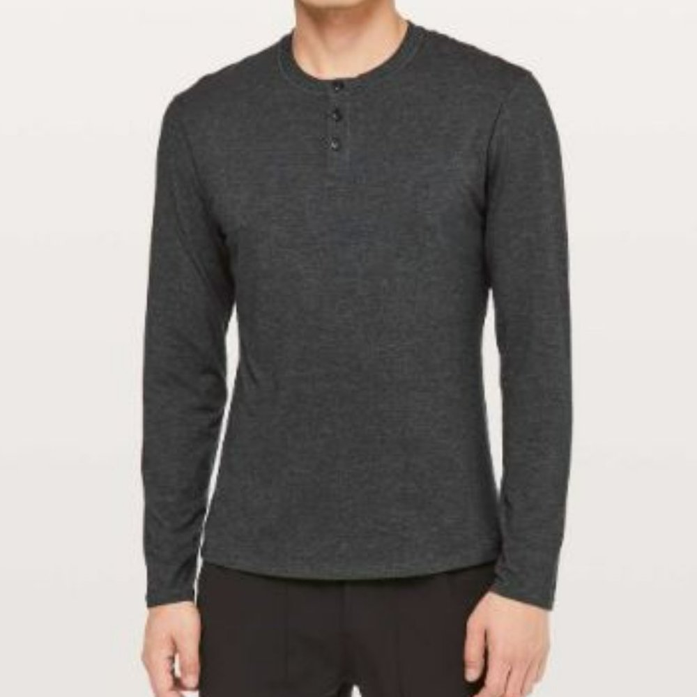Lululemon 5 Year Basic Long Sleeve Henley Sz Large Heathered Black